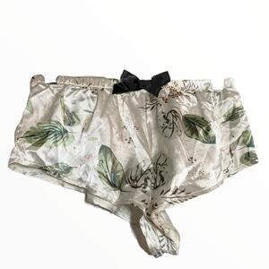 Sleep Shorts Briefs Printed Elastic Waistband Ribbon Details Silver Green Medium